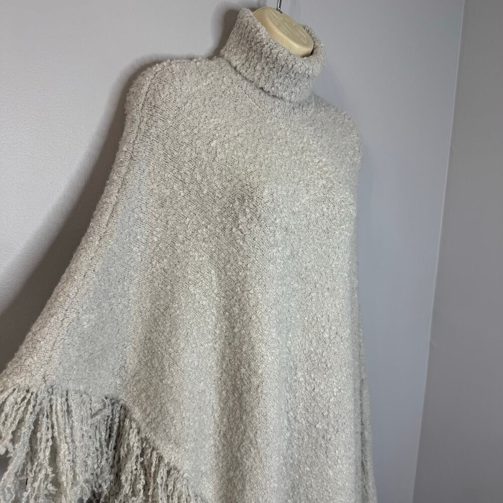 Ser.O.Ya Frost Poncho Wool Blend Fringe Hem Boho Silver Beige Women's XXS/XS - Picture 8 of 14